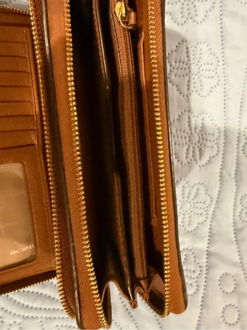 Michael Kors Tan Leather Zip-Around Wallet with Gold Hardware